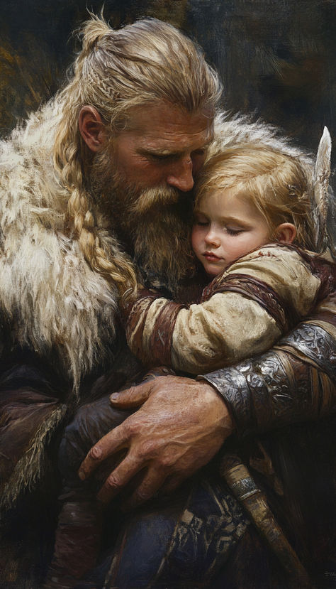 Viking Warrior Holding His Child Close Viking Digital Art, Viking Man Art, Nordic Character Design, Viking Character Design Male, Vikings Characters, Viking Wizard, Viking Warrior Art, Nordic Men, Vikings Aesthetic