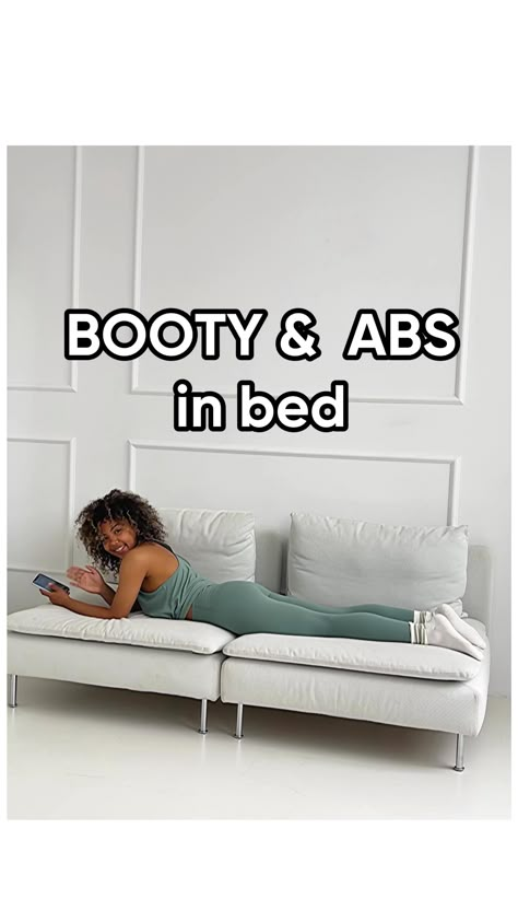 Ab Workout On Couch, Workouts From Bed, Stomach Exercises In Bed, Full Body Bed Workout, Laying In Bed Exercises, Pilates Workout In Bed, Couch Glute Workout, Bed Thigh Workout, In Bed Glute Workout