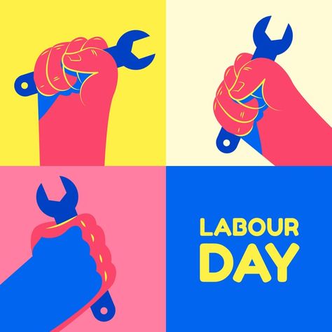 Labor Day Usa, Workers Day, Flat Logo, Hand Drawn Flowers, Collage Design, Digital Art Illustration, 2d Art, Flat Style, Flat Illustration