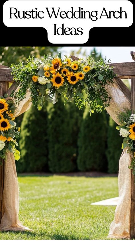 beautifully decorated rustic wedding arch Diy Rustic Wedding Alter, Making Wedding Arch Flowers, How To Make Wedding Arch Flowers Diy, Arch For Wedding Ceremony Diy, Diy Wedding Arbor How To Build, Wooden Wedding Arch Ideas, Wedding Arch Floral Arrangements, Western Arches Wedding Ideas, How To Build A Wedding Arch