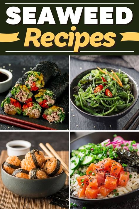 Try these tasty seaweed recipes for unforgettable meals and snacks! From salad to soup to rice balls, seaweed adds a dose of nutrition to so many dishes. Seaweed Recipes, Sushi Salad, Crispy Seaweed, Sushi Recipes Homemade, Korean Side Dishes, Vegan Fish, Wholesome Snacks, Salmon Sushi, Salmon And Rice