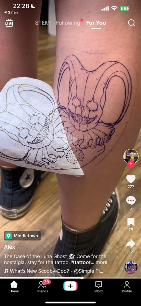 Smüt Tattoos, Random Thigh Tattoos, Backrooms Tattoo, Creepy Cartoon Tattoos, Scooby Doo Disco Skull Tattoo, Scooby Doo Monster Tattoo, Luna Ghost Tattoo, Scooby Doo Ghost Tattoo, Weird Tattoo Designs