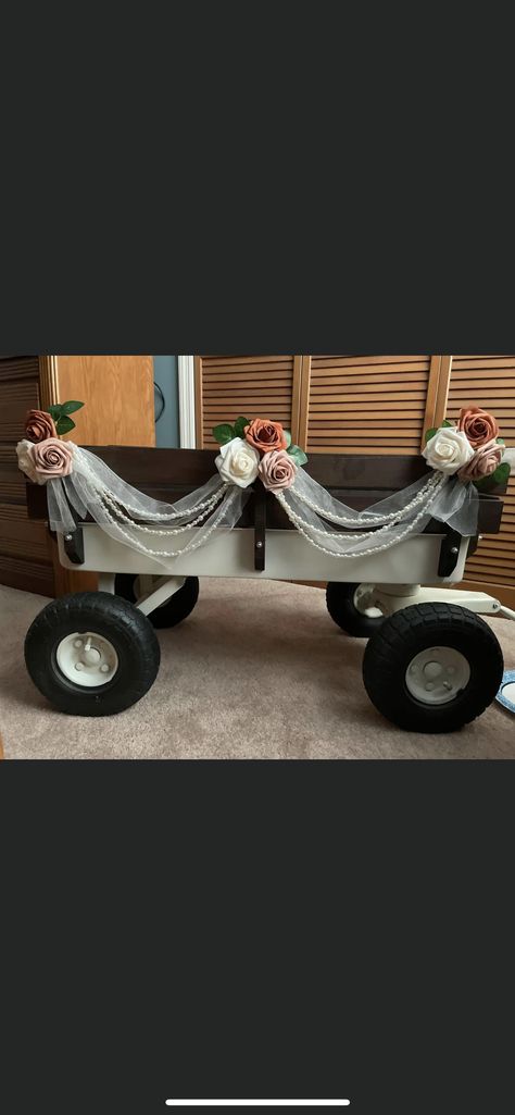 Wedding Wagon, How To Decorate A Wagon For A Wedding, Diy Wedding Wagon, Wagon Decorated For Wedding, Wedding Wagon For Ring Bearer, Radio Flyer Wedding Wagon Ideas, Ring Bearer Wagon, Flower Girl Wagon Ideas Wedding, Fall Wedding Flower Girl