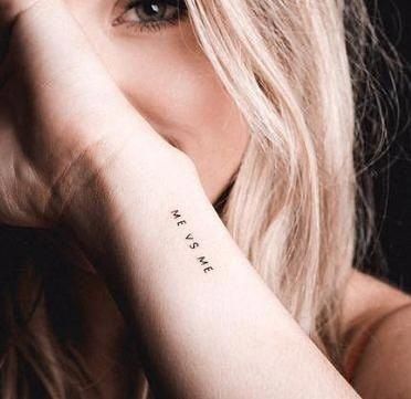 Ideas For Tattoos on Instagram: “Me vs me 😍💕 tag someone that would love @ideasfortatts 💕 • Follow ☛ @ideasfortatts Also Follow ☛ @inkedfet ☛ @inspiration.tatts ☛…” #womenwristtattoo Minimalist Tattoo Meaning, Me Vs Me, Inspiring Quote Tattoos, Romantic Tattoo, Me Tattoo, Full Tattoo, Quote Tattoos, Back Of Neck Tattoo, Matching Couple Tattoos