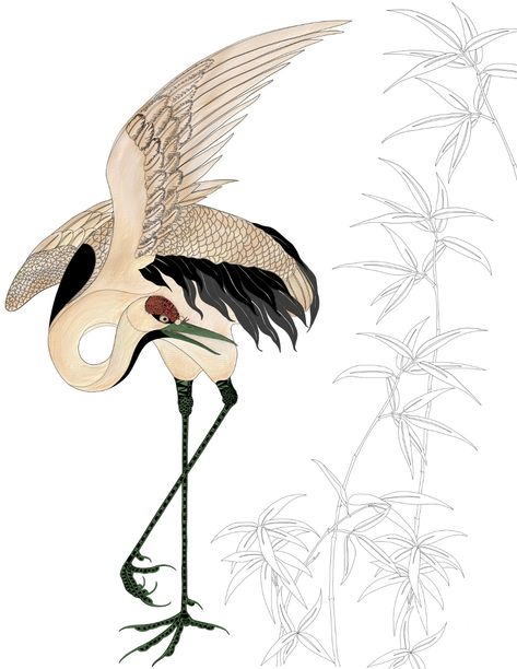 Japanese Crane Illustration, Crane Bird Art, Sandhill Crane Tattoo, Crane Bird Illustration, Crane Illustration, Crane Drawing, Crane Art, Gallery Exhibit, Crane Tattoo