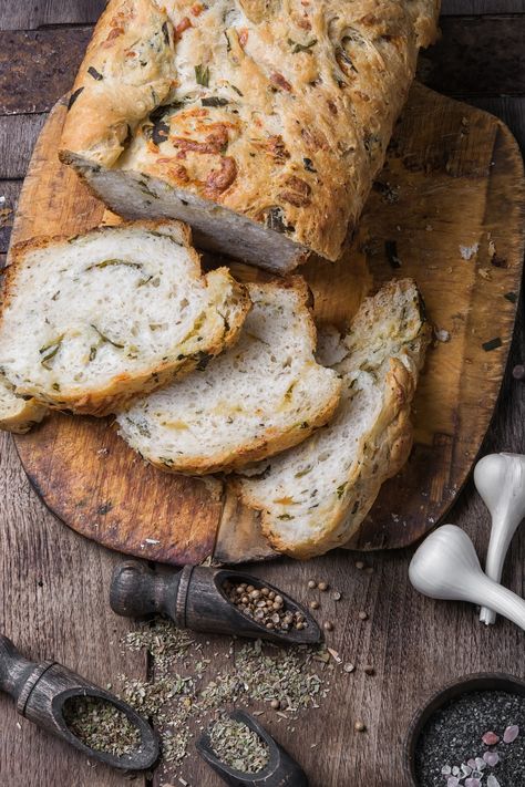 Italian Herbs & Cheese Bread Italian Herb And Cheese Bread Recipe, Italian Herb And Cheese Bread, Herb And Cheese Bread, Cheese Bread Recipe, Italian Herbs, Herb Bread, Making Bread, Herb Cheese, Cheese Tasting