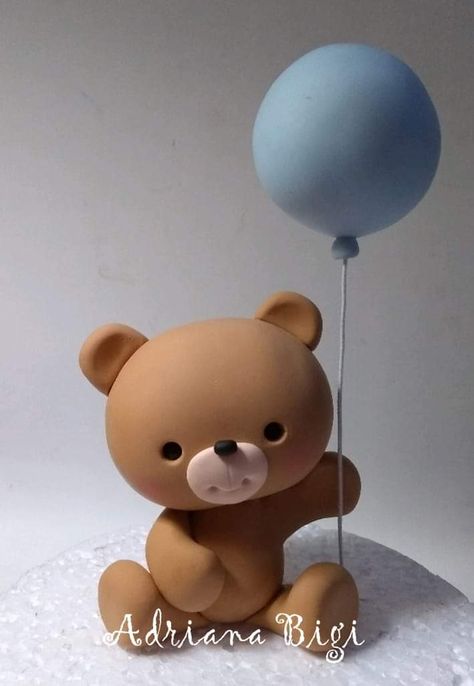 Fondant Bear Topper, Teddy Bear Clay, Gateau Baby Shower Garcon, Clay Teddy Bear, Fondant Bear, Teddy Bear Birthday Cake, Fondant Teddy Bear, Fathers Day Cupcakes, Clay Bear