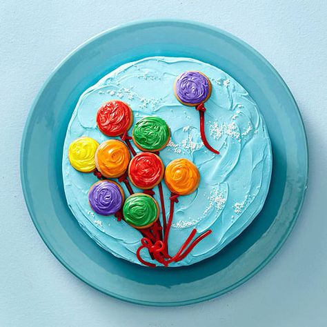 Find links and tutorials for 20 different easy to decorate birthday cakes. Make your kids happy with a great birthday cake or cupcakes without the stress. Easy Birthday, Creative Cake Decorating, Balloon Cake, Simple Birthday Cake, Easy Cake Decorating, Cookie Frosting, Cake Frosting, Round Cakes, Creative Cakes