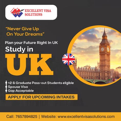 🇬🇧🇬🇧Study In UK🇬🇧🇬🇧 👉Apply For Undergraduate | Postgraduate Courses in UK & Make Your Future Bright 👉Admission Open For 2021 Intakes 📌+2 & Graduate Pass-out Student Eligible 📌Spouse Visa 📌Gap Acceptable 📞Call us: 7657894825 Website : www.excellentvisasolutions.com Email : info.excellentvisasolutions@gmail.com #studyuk #studyvisa #ukstudyvisa #excellentVisa #uk #ukvisa #visa #visaexperts #excellentvisasolutions #studyvisaconsultant #punjab #mohali #chandigarh Liverpool Hope University, Roehampton University, Uk Study Visa, Cheltenham England, Plan Your Future, Bangor University, Plymouth University, Liverpool John Moores University, University Of Greenwich