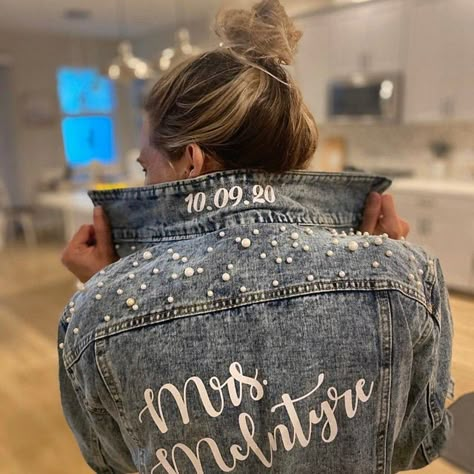 Denim Jacket With Pearls, Customized Denim, Barbie Swimsuit, Customised Denim Jacket, Bride Jacket, Custom Denim Jacket, Hand Painted Denim Jacket, Painted Denim Jacket, Bridal Jacket