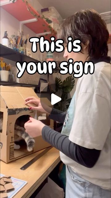 Natalie Schnitter | Artist and Illustrator on Instagram: "This is your sign to make a cottagecore cardboard cat house 🏠 

Pickle stayed in the house the entire time I constructed it ❤️ I think she likes  it ✨❤️

#art #artist #cardboard #box #catbox #cat #catsofinstagram #cathouse #diycathouse #adhd #hyperfixation" Cardboard Crafts For Cats, Cat Cardboard Box Ideas, Cat House Diy Cardboard, Cardboard Cat House, Cardboard Cat, Cat Houses, Cat House Diy, Cardboard Art, Cat Box