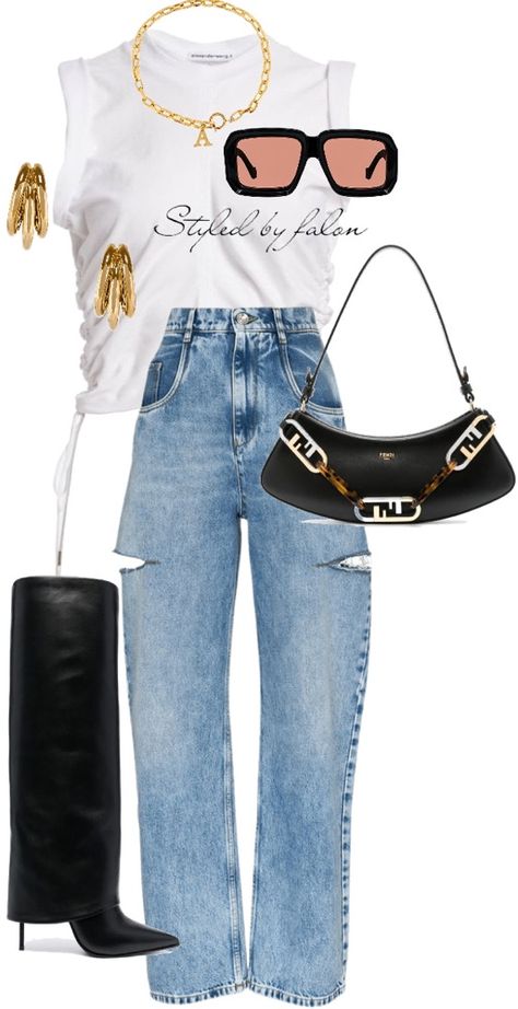 Alexander Wang Top, Fendi Purse, Chic Clothing Style, Jean Purse, Denim Purse, Virtual Fashion, Baddie Outfits Casual, Lookbook Outfits