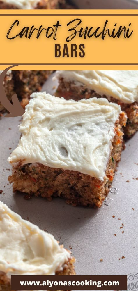 This Zucchini Cake is like an incredibly moist carrot cake with a cream cheese frosting you’ll want to use over any spice cake! Made from grated zucchini and carrots, these zucchini bars are then baked in a sheet-pan to easier feed a crowd! If I ever want to make a cake with grated zucchini, this is the spice cake I turn to. You are going to love these bars! Sheet Pan For A Crowd, Zucchini Pumpkin Bars, Carrot And Zucchini Cake, Orange Zucchini Cake, Zucchini Carrot Cake Recipe, Carrot Cake Zucchini Muffins, Zucchini Bars Recipes, Baking With Zucchini, Carrot Zucchini Cake