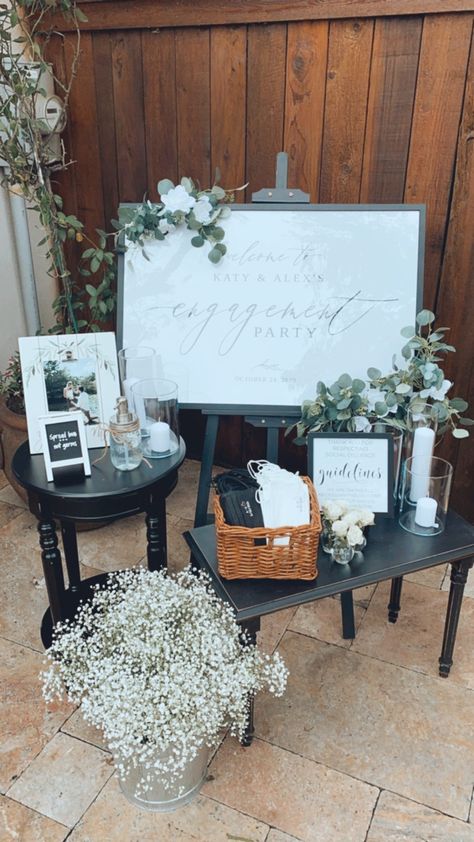 Signs For Engagement Party, Engagement Party Classy Simple, Engagement Party Entrance Table, Engagement Party Ideas Cheap, Decoration For Engagement At Home, Engagement Party Entrance, Simple Engagement Party Decor, Engagement Party Welcome Table, Bridal Shower Entry Table