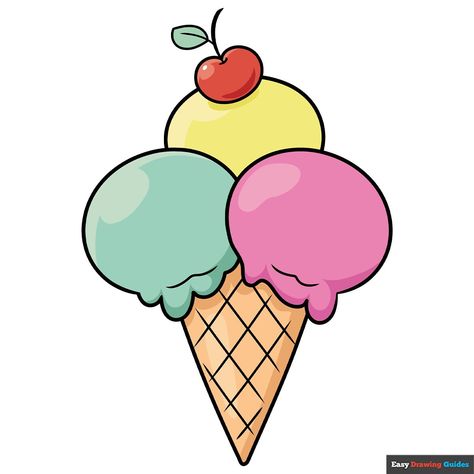 Learn to draw an Easy Cartoon Ice Cream Cone. This step-by-step tutorial makes it easy. Kids and beginners alike can now draw a great looking Easy Cartoon Ice Cream Cone. https://easydrawingguides.com/how-to-draw-an-easy-cartoon-ice-cream-cone/ Cartoon Ice Cream Cone, Ice Cream Cone Drawing, Cartoon Ice Cream, Ice Cream Cartoon, Easy Cartoon, Fruits Drawing, Color Drawing Art, Easy Drawing Tutorial, Drawing Tutorial Easy