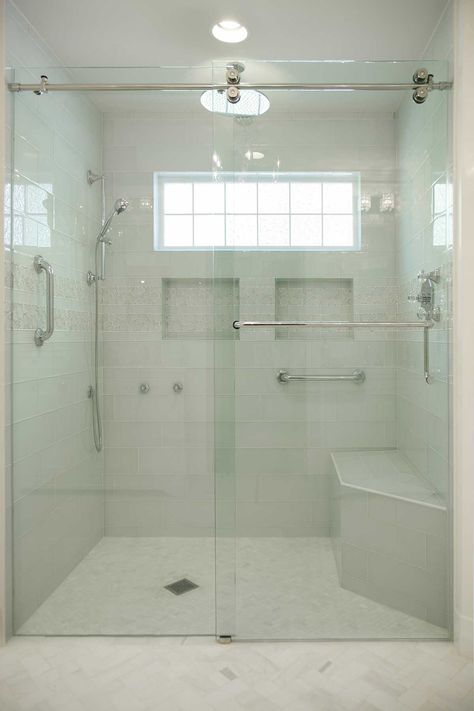 Award-Winning Aging-In-Place Bathroom Remodeling | AD&B Universal Bathroom Design, Elderly Shower Ideas, Age In Place Bathroom Design, Bathroom Remodel For Seniors, Aging In Place Bathroom Design, Handicapped Bathroom Ideas Layout, Elderly Bathroom Ideas, Handicapped Shower Ideas, Zero Entry Shower Master Bath