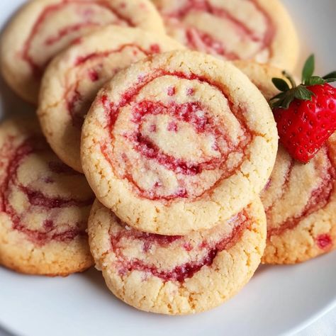 Strawberry Swirl Cookies - SavorySplash Strawberry Cookies Fresh Strawberries, Strawberry Butter Cookies, Spiral Cookies, Swirl Sugar Cookies, Jello Cookies, Strawberry Swirl Cheesecake, Swirl Cookies, Strawberry Sugar Cookies, Strawberry Jello