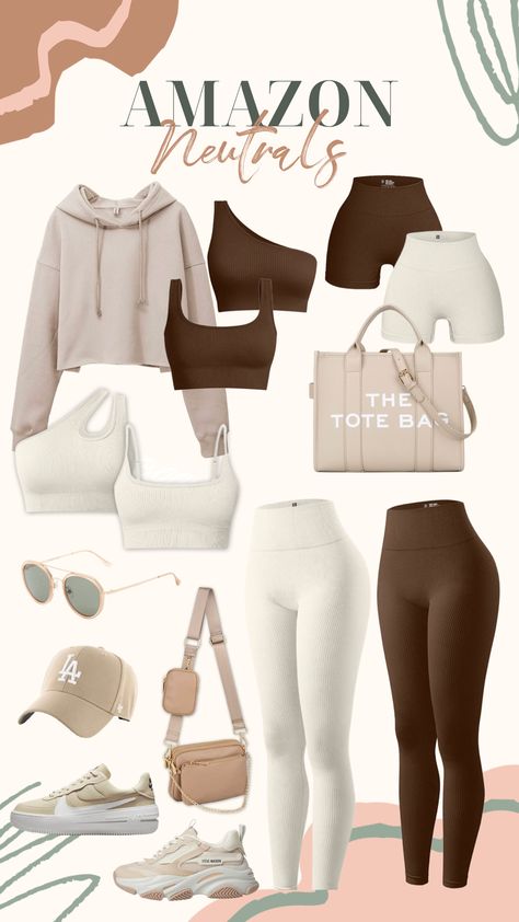 You never can go wrong with neutral pieces like these, which are great for any time of the year. ___________________________________ Amazon Style, amazon must haves, amazon favorites, neutrals, neutral style, neutrasl outfit, gift ideas, mothers day, mothers day gift, aesthetic, gym outfit, summer style, gym style Tan Gym Outfit, Summer Outfit Must Haves 2023, Gym Outfit Neutral, Lavender Gym Outfit, Neutral Color Gym Outfit, Neutral Style Aesthetic, Neutral Workout Clothes, 2024 Gym Outfits, Beige Workout Outfit