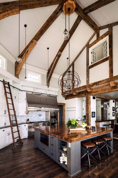 The Ceiling, Open Kitchen, Beams, Ceiling, Lake, White