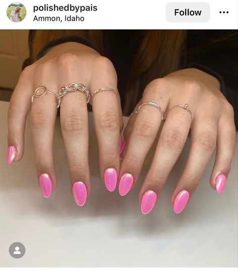 Pink Oval Nails, Bachelorette Nails, Acrylic Nails Almond Shape, Pink Chrome Nails, Pink Chrome, Summery Nails, Simple Acrylic Nails, Cute Gel Nails, Summer Acrylic Nails