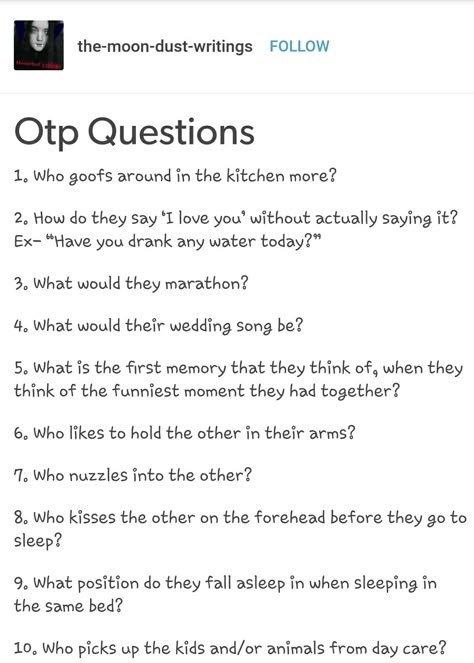 Writing Romance #1 Otp Question, Couple Writing Prompts, Comedy Writing Prompts, Couple Writing, Otp Scenarios, Otp Imagines, Tumblr Prompts, Prompts Romance, Oc Prompts