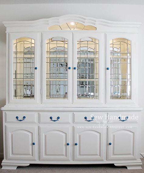 White China Cabinet, China Cabinet Makeovers, White China Cabinets, Oak China Cabinet, White Hutch, China Cabinet Makeover, Painted China Cabinets, Brown Laminate, Hutch Makeover