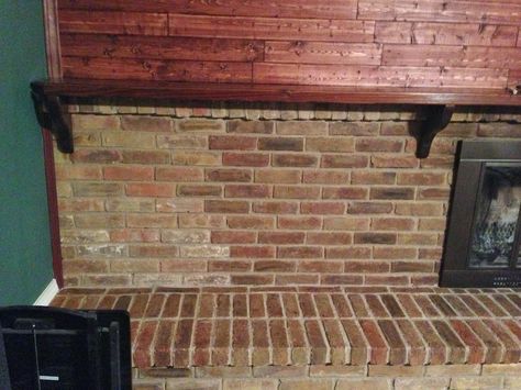 Kitchen Hearth Room Ideas, Transparent Concrete, Stained Brick, Concrete Stain Colors, Fireplace Brick, How To Clean Brick, Fireplace Redo, Brick Hearth, Brick Siding