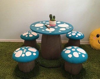 Painted Kids Furniture, Painted Kids Chairs, Kids Wooden Table, Unique Stools, Hand Painted Chairs, Kids Play Table, Kids Desks, Tea Party Table, Party Chairs