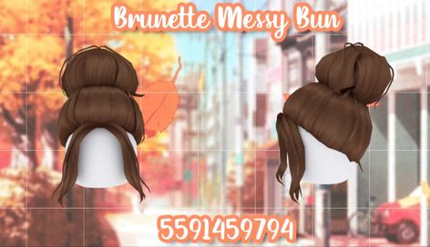 Cute messy bun! (Not mine) Roblox Messy Bun Hair Codes, Bloxburg Messy Bun Hair Codes, Roblox Messy Bun Code, Bloxburg Hair Bun Code, Bun Codes Bloxburg, Brown Bun Bloxburg Codes, Roblox Brown Bun Codes, Brown Messy Bun Bloxburg Code, Messy Bun Bloxburg Code