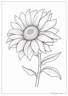 Printable Sunflower, Black Sleeve Tattoo, Pencil Flowers, Sunflower Template, Sunflower Stencil, Sunflower Printable, Colouring Pictures, Small Sunflower, Stencils For Painting