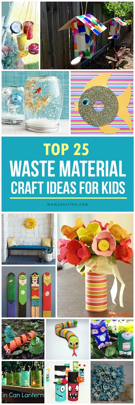 Top 25 Waste Material Craft Ideas For Kids:  From beautiful home décor to funky jewellery, here are out of the box ideas to create the best out of the waste! Best From Waste Ideas, Waste Material Craft Ideas, Waste Material Craft, Material Crafts, Craft From Waste Material, Recycled Crafts Kids, Recycled Art Projects, Waste Material, Crafts From Recycled Materials