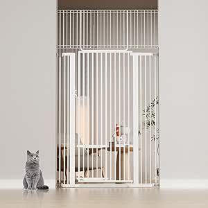 Extra Tall 72" Baby Gate with Cat Door- Dog gate for Doorway 30" and 41" Wide, Pressure Mounted Walk Through Swing Auto Close Safety Metal Pet Gate with Cat Puppy Kitten Door for Toddler Child Indoor Dog Gate With Cat Door, Gate With Cat Door, Slide Out Dog Kid Doors, Extra Tall Cat Gate, Indoor Gates, Sliding Dog Gates Indoor Steel, Baby Gate, Dog Gate, Cat Door