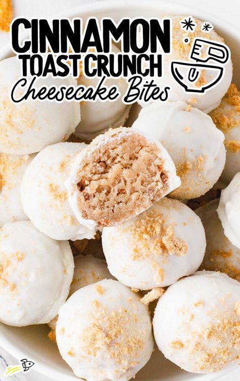 Cinnamon Toast Crunch Cake Pops, Cinnamon Toast Crunch Truffles, Cinnamon Toast Crunch Cake Mix Cookies, Cinnamon Bites Recipe, Christmas Dainties, Cinnamon Toast Crunch Cheesecake, Baked Cinnamon Toast, Childhood Breakfast, Dessert Cinnamon