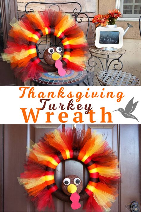 Don't Skip Thanksgiving! Learn How to make this easy Homemade DIY Thanksgiving Turkey Tulle Wreath craft! The best Simple Fall Thanksgiving Wreath for your front door decor! It's such a simple craft tutorial that even the kids can help! The Best Thanksgiving Wreaths to Welcome All Your Holiday Guests in Style Thanksgiving Wreaths For Front Door, Thanksgiving Wreaths Diy, Easy Diy Thanksgiving Decorations, Wreaths Thanksgiving, Easy Thanksgiving Turkey, Door Decorating Ideas, Turkey Wreath, November Crafts, Fall Thanksgiving Wreaths