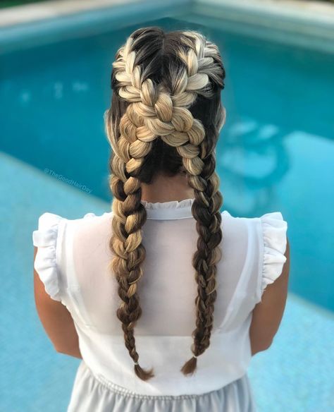 Criss Cross french braids Braided Hair Styles For Kids, Messy Braided Hairstyles, Hair Styles For Kids, Braided Hair Styles, Half Updo Hairstyles, Brow Styling, French Braids, French Braid Hairstyles