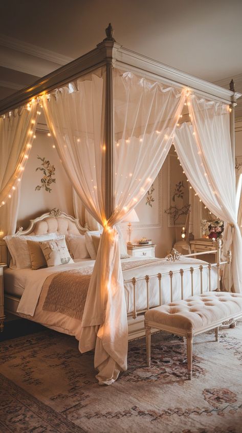 Romantic Canopy Bed Designs for a Fairytale Bedroom Flowing Curtains, Fairytale Bedroom, Plush Bedding, Small Room Decor, Bedroom Retreat, Canopy Bed, Bed Ideas, Small Room, Bed Design