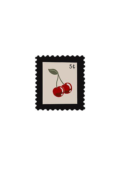 Cherry Postage Stamp Design by alexisrae444 | Redbubble Cute Postage Stamp Drawing, Postage Stamp Aesthetic, Stamp Widget, Stamps Aesthetic, Stamp Aesthetic, Png Packs, Stamp Drawing, Phone Widgets, Kindle Stickers