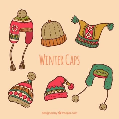 Winter Caps, Paper Dolls Clothing, Hat Vector, Christmas Envelopes, Winter Illustration, Snow Caps, Cap Collection, Warm Winter Hats, Hello Winter