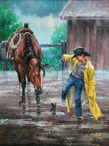 Let it rain Jack Sorenson, Cow Boys, Western Artwork, Western Paintings, Cowgirl Art, West Art, Cowboy Art, Equine Art, Mountain Man