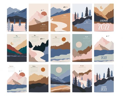 Calendar Week, Table Calendar, Landscape Calendar, Weekly Calendar, Study Planner, Mountain Landscape, Premium Vector, Graphic Resources, Graphic Design