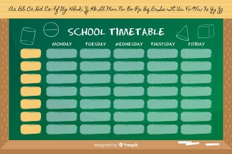 Classroom elements with school timetable Vector | Free Download Picture For Journal, School Study Planner, School Timetable Template, Timetable Design, Study Time Table, Hello Kitty School, Timetable Template, Diy Hello Kitty, School Timetable