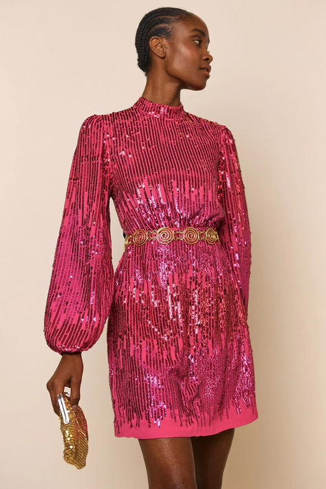 Hot pink sequin dress for a NYE party Hot Pink Sequin Dress, Rixo Dress, Best Party Dresses, Pink Sequin Dress, Nye Party, Sequin Dresses, Dress Sequin, Ruffles Fashion, Maxi Styles