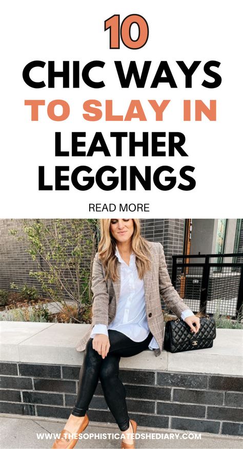 Effortlessly elevate your wardrobe with 10 chic ways to slay in leather leggings! From casual daytime looks to sleek evening styles, discover how to rock this versatile staple like a fashionista. Perfect for staying stylish and confident in any season. Click through for all the outfit inspo! 🖤 Navy Faux Leather Leggings Outfit, Leather Leggings Outfit Business Casual, Leather Leggings Outfit For Work, Shirts To Wear With Leather Leggings, Leather Legging Boots, Leather Jacket With Leggings Outfit, Leather Legging Outfits Night Going Out, Black Leather Leggings Outfit Casual Sneakers, Leather Pants Inspo Outfits