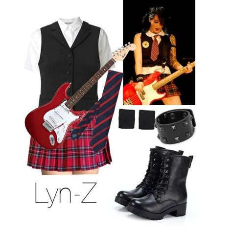 Lyn-z of Mindless Self Indulgence: Stage Outfit Inspiration Lynz Way Outfit, Guitar Asthetic, Bass Outfits, Lyn Z, Lindsey Way, Self Indulgence, Mindless Self Indulgence, Dti Fits, Black Parade