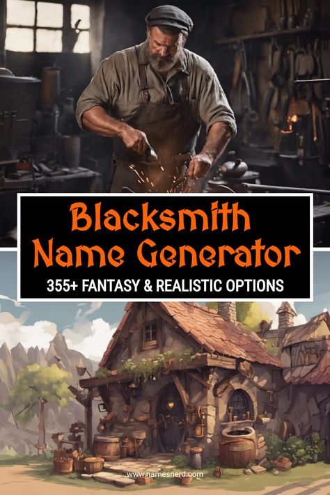 Forge your identity with our blacksmith name generator. Craft a unique blacksmith name perfect for fantasy world building! Fantasy World Building, Character Name Generator, World Generator, First Knight, Smokey Robinson, World Building, Fantasy Names, Horse Armor, Name Generator