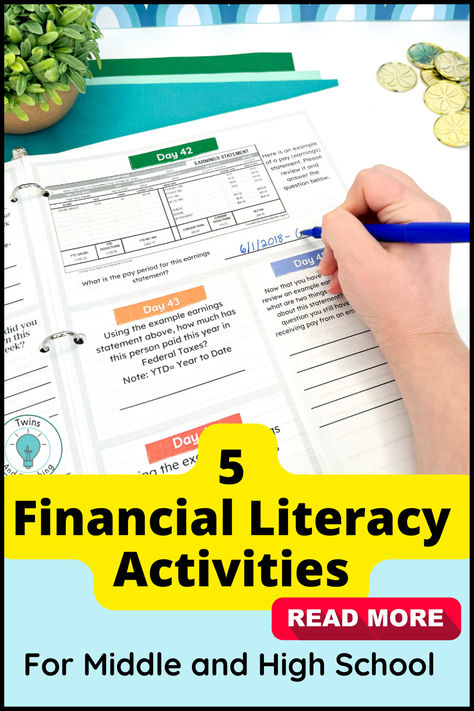 financial literacy activities Games For High School Students, Economics Lessons High School, Financial Literacy For College Students, Financial Literacy For Middle School, Financial Literacy Worksheets, Activities For High School Students, Business Teacher, Financial Literacy Activities, Activities For High School