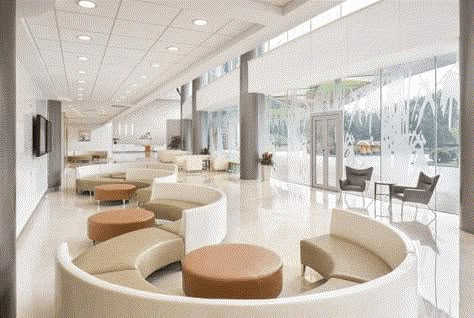 Aiyuhua Hospital for Children and Women in Beijing | Wikoff Design Studio Healthcare Interior Design, Neutral Flooring, Lobby Interior Design, Hospital Architecture, Hospital Interior, Clinic Interior Design, Dental Office Design, Lobby Interior, Hospital Interior Design