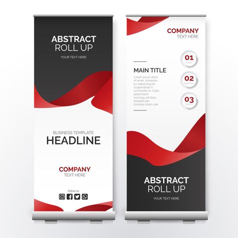 Modern roll up banner with red ribbon Fr... | Free Vector #Freepik #freevector #freebanner #freebrochure #freeflyer #freeposter Roll Up Banner Design, Roll Up Banner, Rollup Design, Standing Banner Design, Rollup Banner Design, Roll Banner, Tradeshow Banner, Roller Banner, Roll Up Design