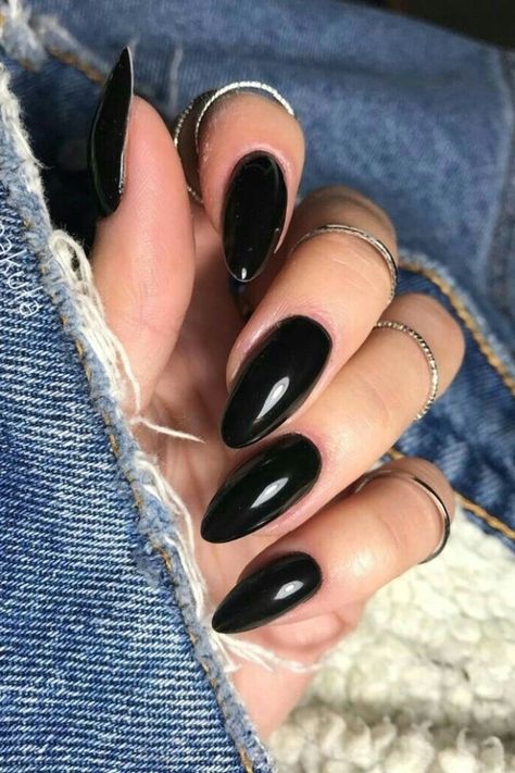 Almond Nails Black, Black Nail, Nails Black, Black Nails, Almond Nails, Almond, Nail Polish, Nails, Black