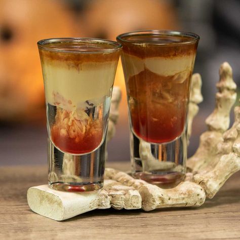 "Can you handle these Zombie Brain Shots?" is something you'll be saying a lot at your Halloween party if you're doing it right. Shooters Alcohol Recipes, Zombie Brain Shot, Brain Shot, Birthday Cake Shots, Layered Shots, Shots Alcohol Recipes, Zombie Brain, Shooter Recipes, Zombie Brains